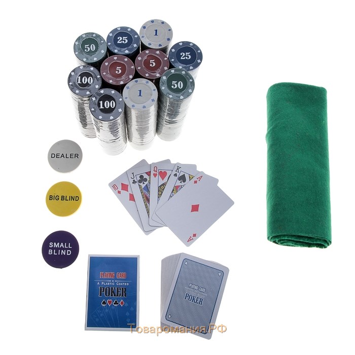 Покер, набор для игры (карты 2 колоды, фишки 500 шт.), 29 х 33 см