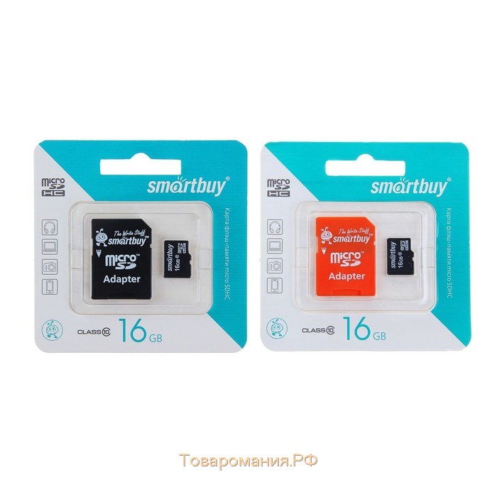 Карта памяти Smartbuy microSD, 16 Гб, SDHC, класс 10, с адаптером SD