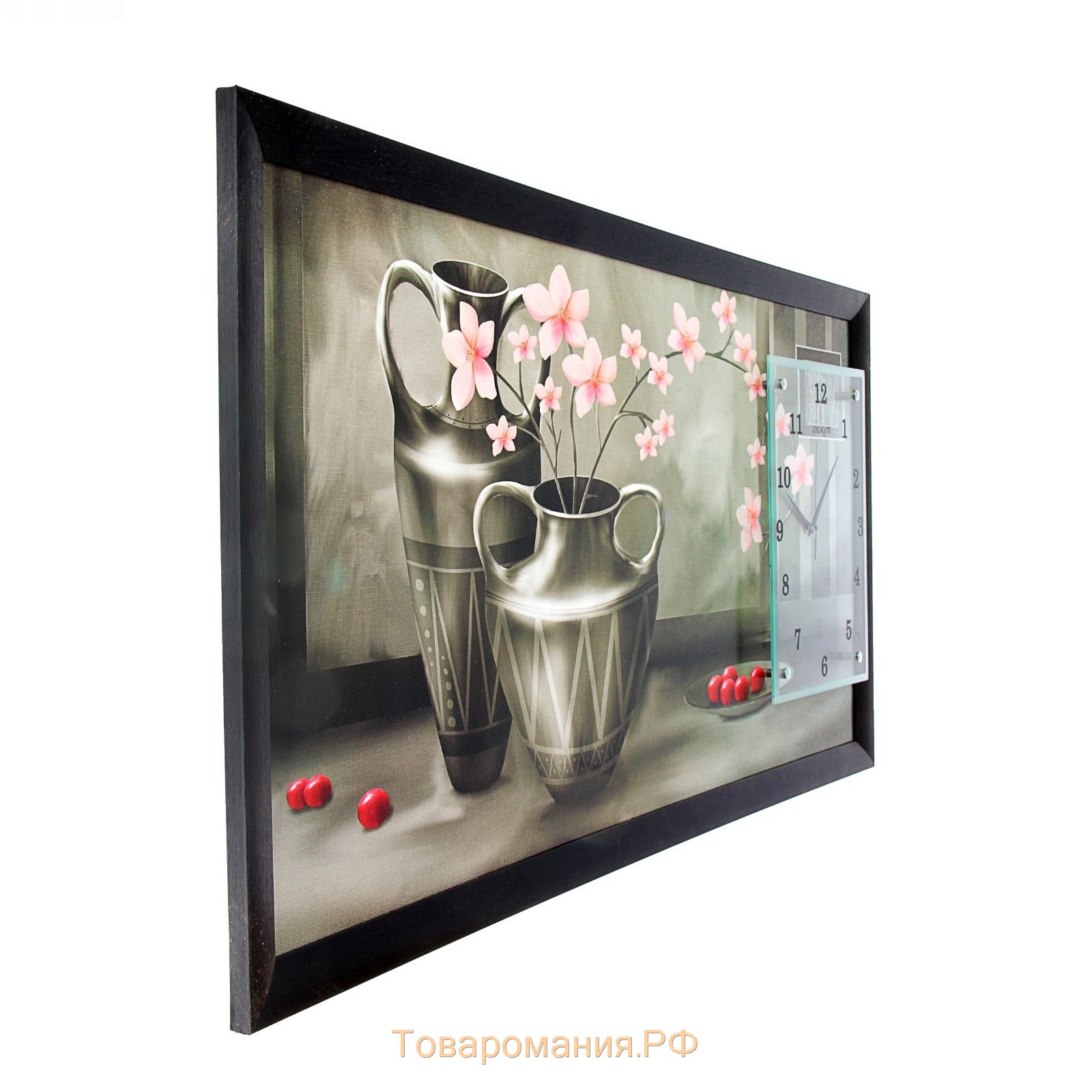 Часы-картина настенные, серия: Цветы, "Серые вазы", 50 х 100 см
