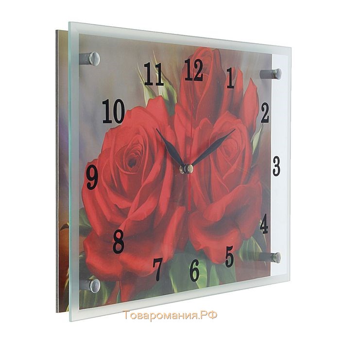 Часы-картина настенные, серия: Цветы, "Красные розы", 25х35 см
