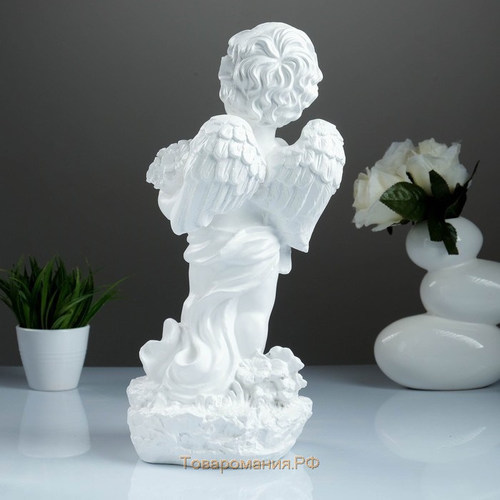Фигура "Ангел с цветами" большой белый 20х19х42см