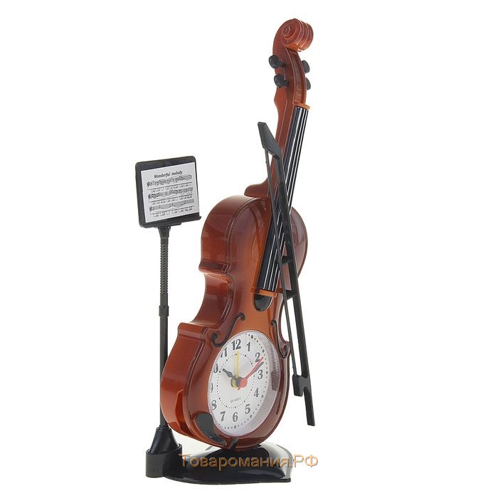 Часы - будильник настольные "Скрипка с пюпитром", дискретный ход, d-6.5 см, 17 х 10 см, АА