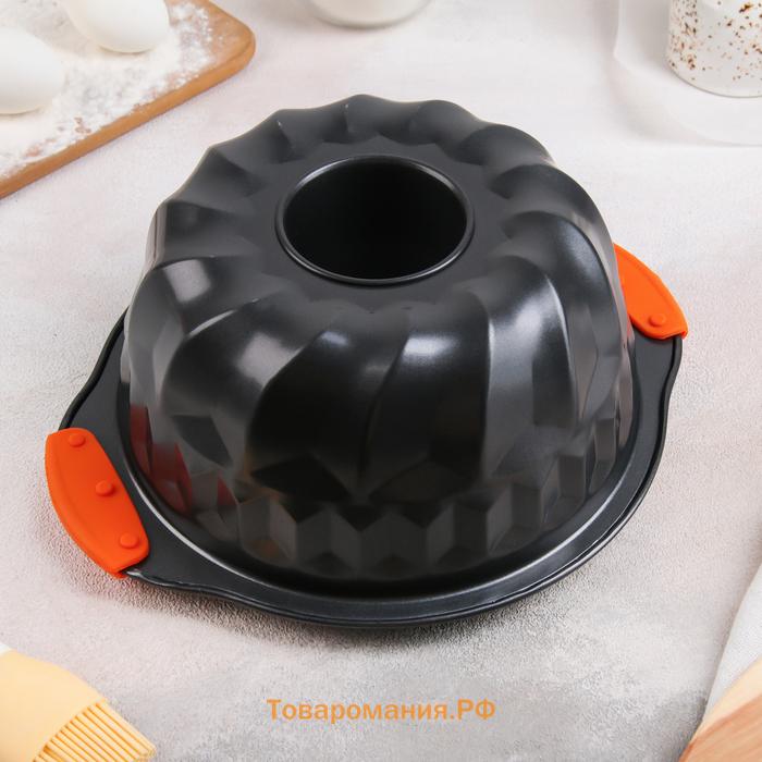 Форма для выпечки «Немецкий кекс. Забота», 28×23,5×10,5 см, с силиконовыми ручками, антипригарное покрытие, цвет чёрный