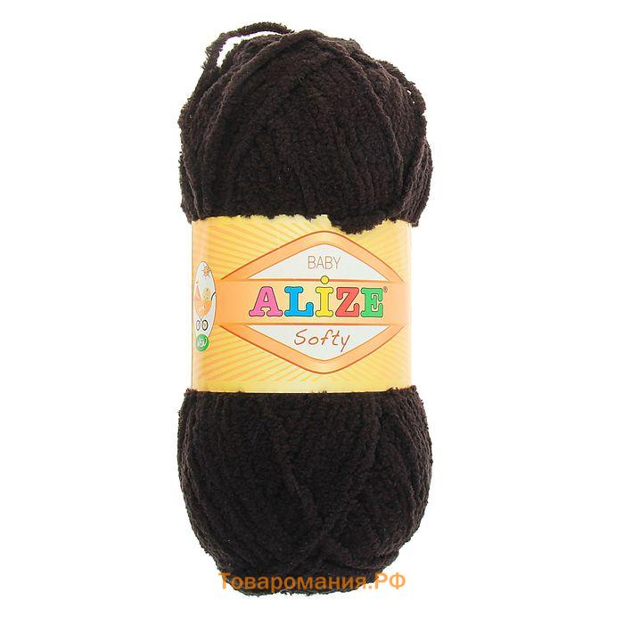 Плюшевая пряжа для вязания спицами, крючком ALIZE, Softy, 100% микрополиэстер, 115 м/50 г, (60 чёрный)
