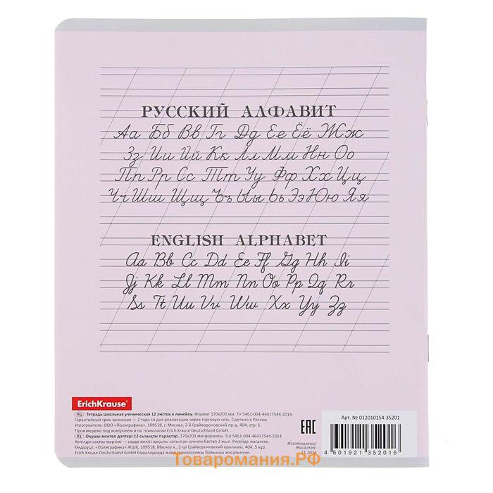 Тетрадь 12 листов в линейку ErichKrause «Классика», обложка мелованный картон, блок офсет, белизна 100%, МИКС
