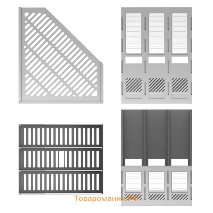 Лоток для бумаг вертикальный, 3 отделения, ErichKrause, сборный, серый