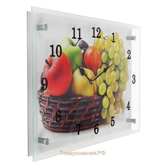 Часы-картина настенные, интерьерные "Корзина с фруктами", бесшумные, 25 х 35 см