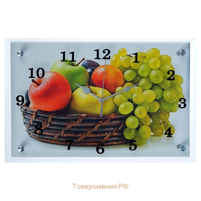 Часы-картина настенные, интерьерные "Корзина с фруктами", бесшумные, 25 х 35 см