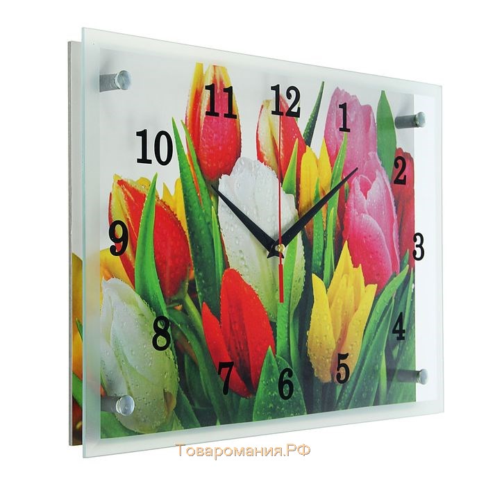 Часы-картина настенные, серия: Цветы, "Разноцветные тюльпаны", 25х35 см