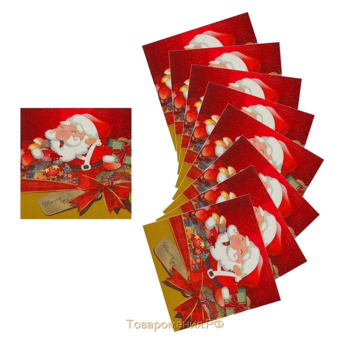 Салфетки бумажные "Дед Мороз" с бантиком , 33 х 33 см, набор 20 шт.