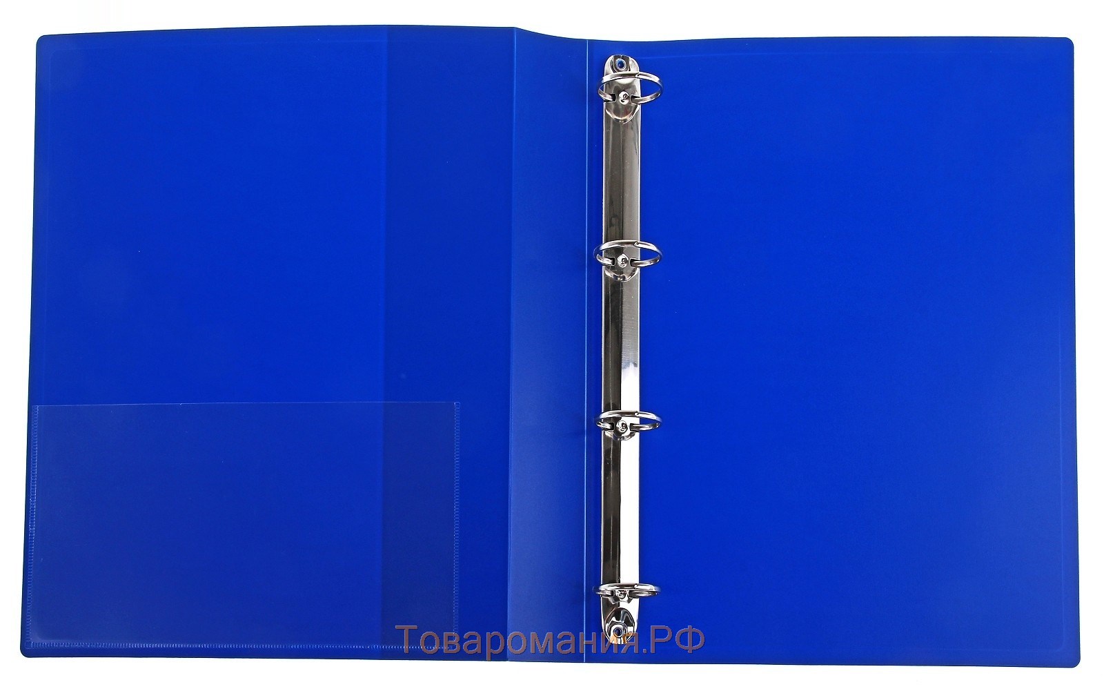 Папка на 4 кольцах А4 пластиковая, 40мм, 800мкм, внутренний торцевой карман с бумажной вставкой, синяя