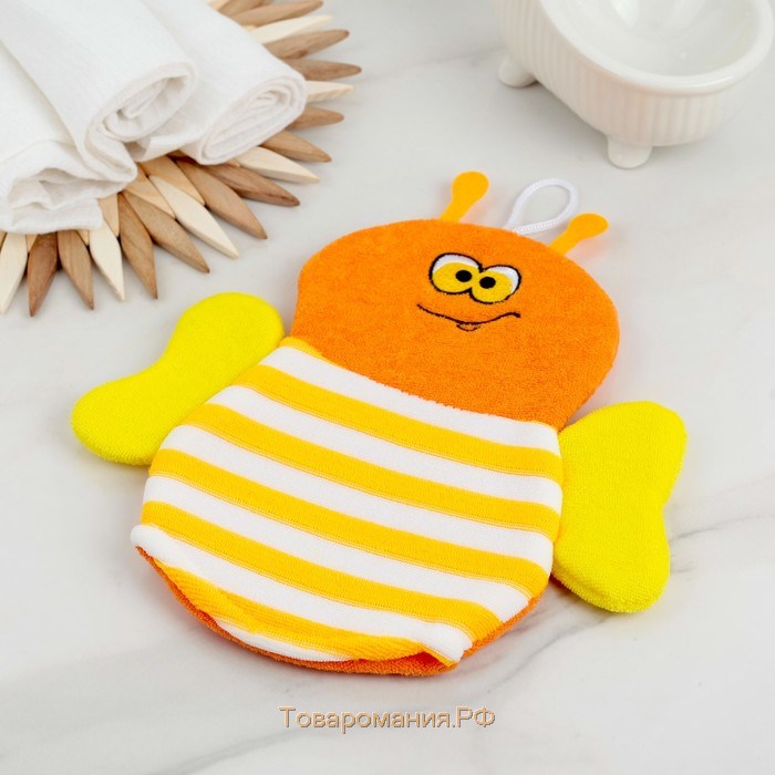 Мочалка-варежка детская для купания «Пчёлка», цвет МИКС