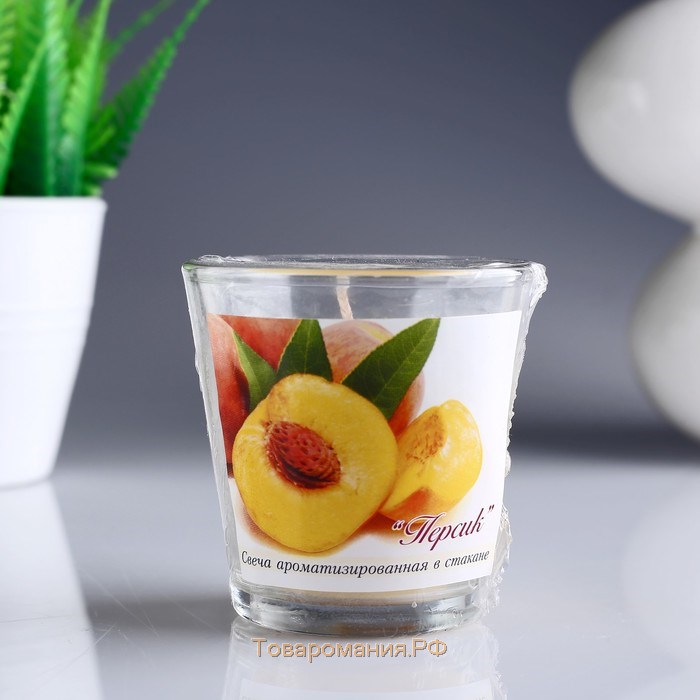Свеча ароматическая в стакане "Персик", 6,5х6,5 см, 10 ч, 165 г, желтая
