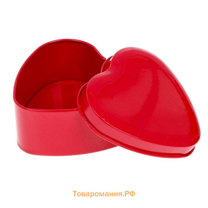 Шкатулка металл сердечко "Красное" 7,3х7х3,4 см