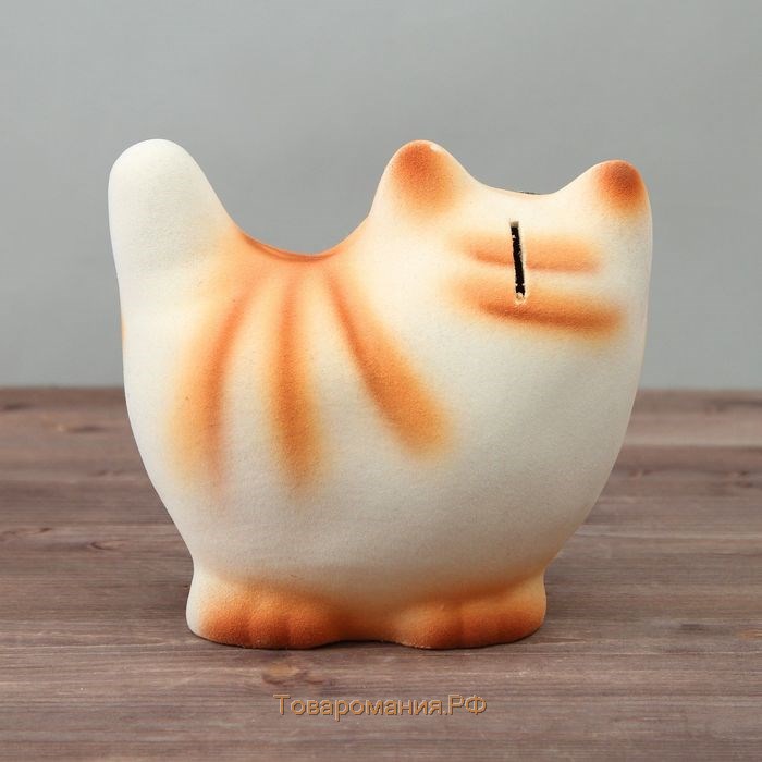 Копилка "Кот с мышкой", флок, персиковый, 17 см