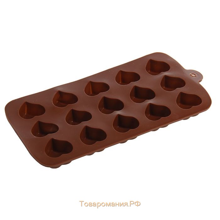 Форма для шоколада «Сердцеедка», 21,5×11×1,5 см, 15 ячеек, цвет коричневый