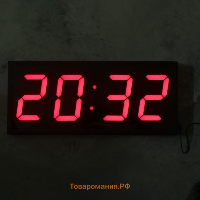 Часы электронные настенные "Соломон", таймер, секундомер, 26 х 4.5 х 60 см, красная индикация, черные