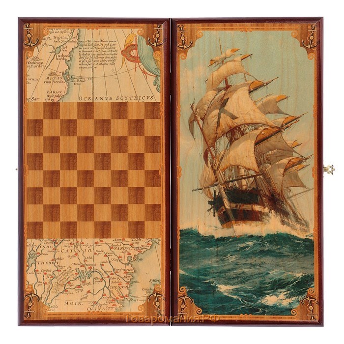 Нарды "Морские", деревянная доска 40 х 40 см, с полем для игры в шашки