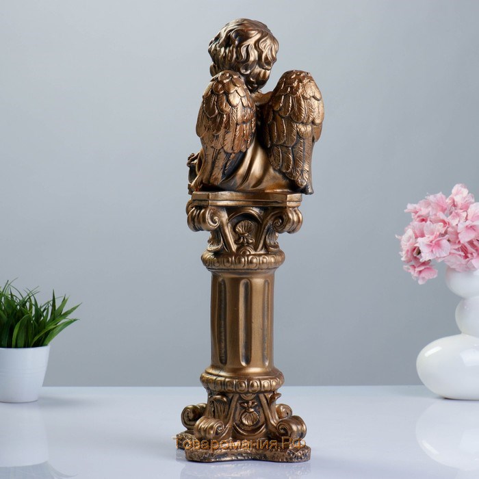 Фигура "Ангел сидя на колонне" бронза 14х14х53см