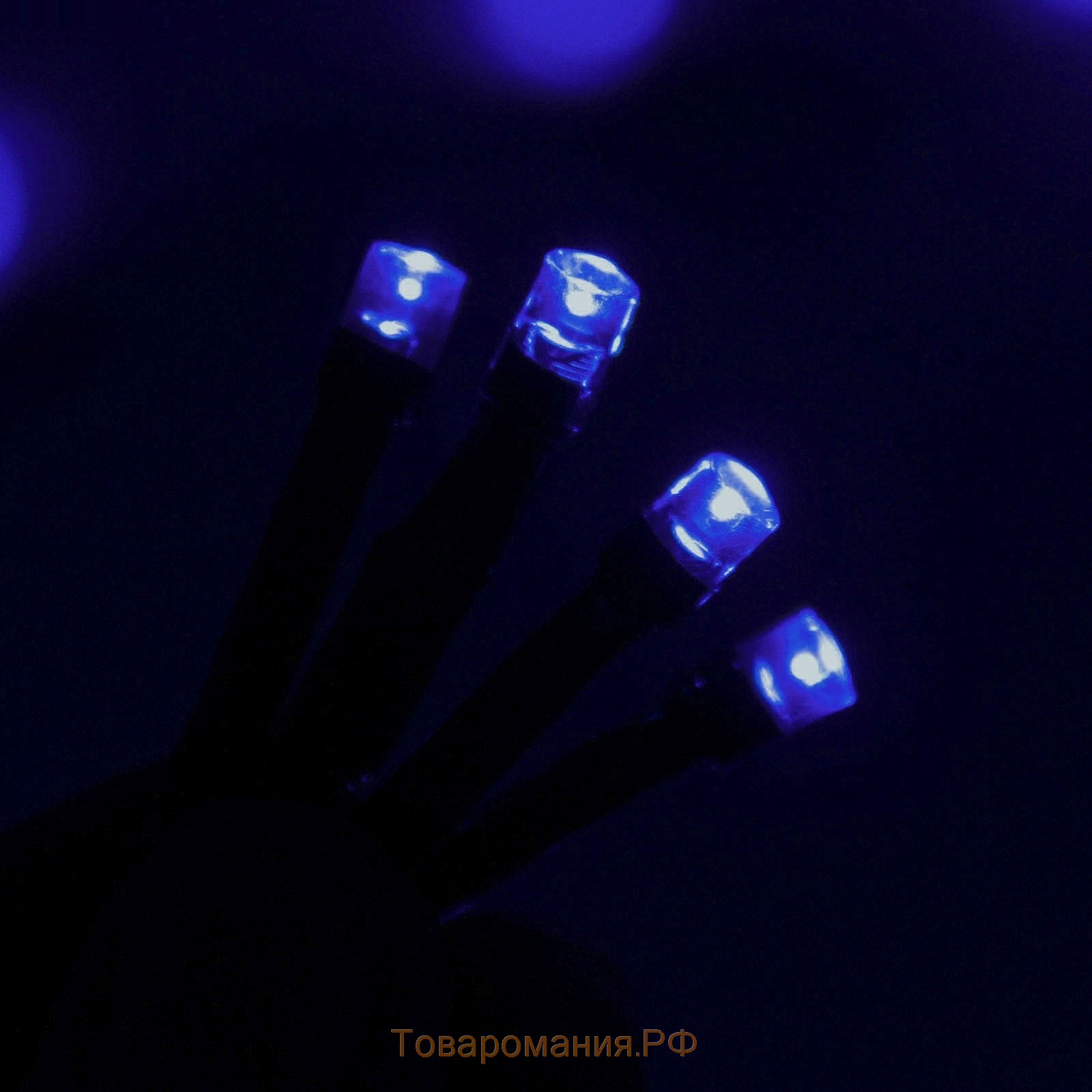 Гирлянда «Нить» 10 м, IP44, УМС, тёмная нить, 100 LED, свечение синее, 220 В