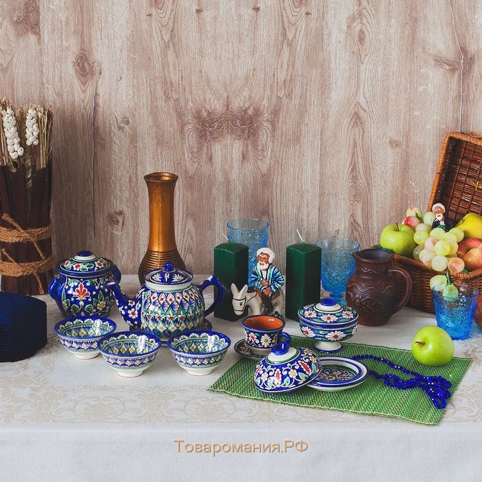 Масленка Риштанская Керамика "Цветы", 13 см, синий