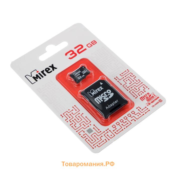 Карта памяти Mirex microSD, 32 Гб, SDHC, UHS-I, класс 10, с адаптером SD