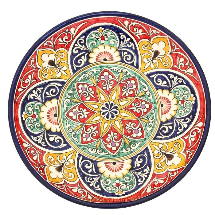 Ляган Риштанская Керамика "Цветы", 32 см, красный