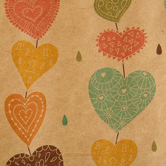 Набор бумаги упаковочной крафт "Сердца пряди", 50 х 70 см, 10 листов