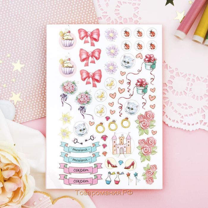 Анкета для девочек на кольцах с наклейками "Анкета принцессы", твёрдая обложка, 60 страниц
