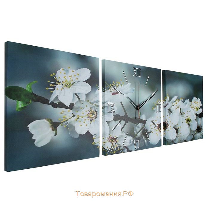 Часы настенные, модульные, серия: Цветы, "Весеннее цветение", 35х110  см