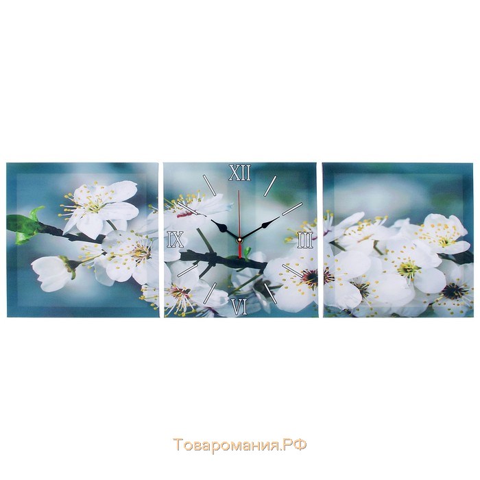 Часы настенные, модульные, серия: Цветы, "Весеннее цветение", 35х110  см