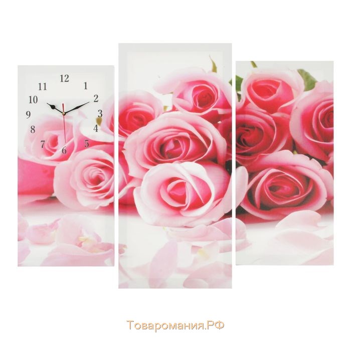 Часы настенные, модульные, серия: Цветы, "Розовые розы", 60х80 см