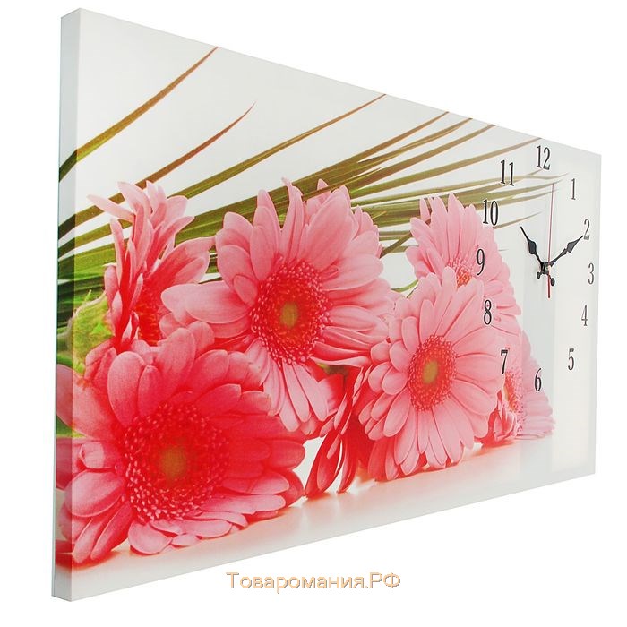 Часы настенные, на холсте, серия: Цветы, "Розовые герберы", 40х76  см