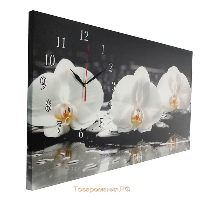 Часы-картина настенные, серия: Цветы, "Белые орхидеи", 40 х 76 см