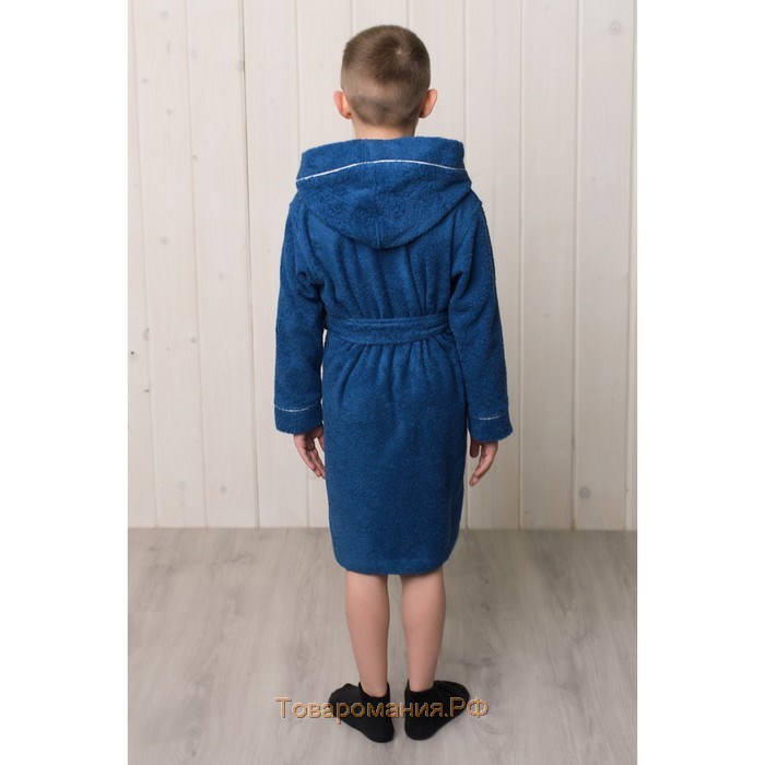 Халат для мальчика с капюшоном, рост 152 см, синий, махра