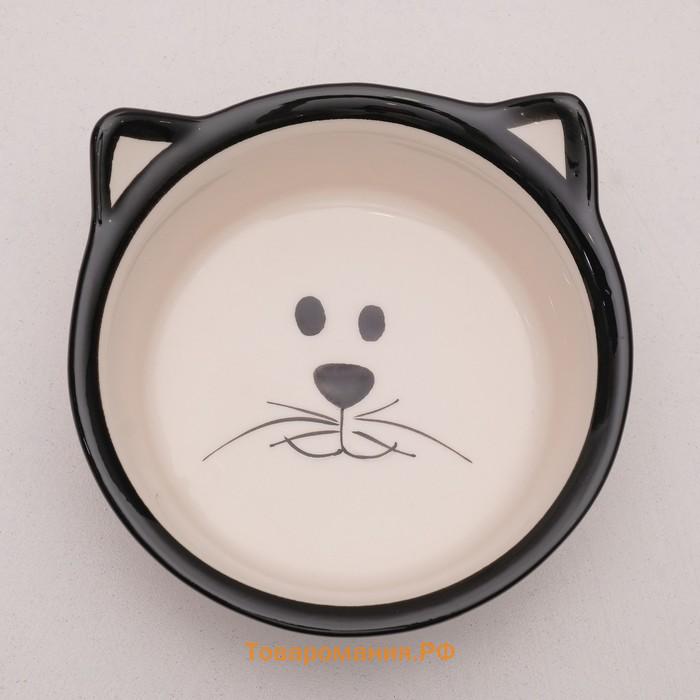Миска керамическая "Подмигивающий кот" 200 мл  11 х 4,8 см, бело-черная,