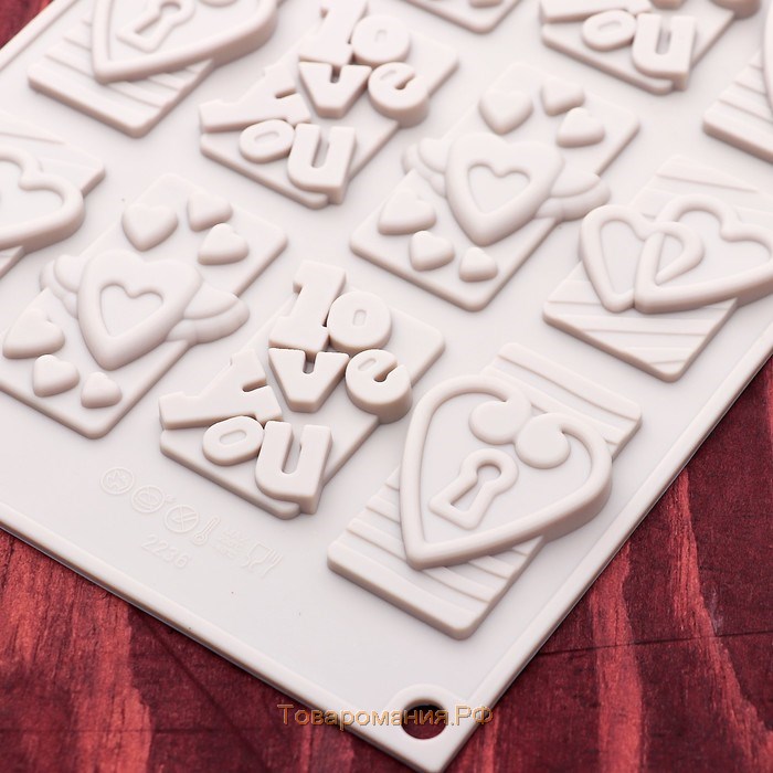 Форма для кондитерских украшений «Любовь», силикон, 28,7×17,4 см, 16 ячеек (4,7×3,8 см), цвет МИКС