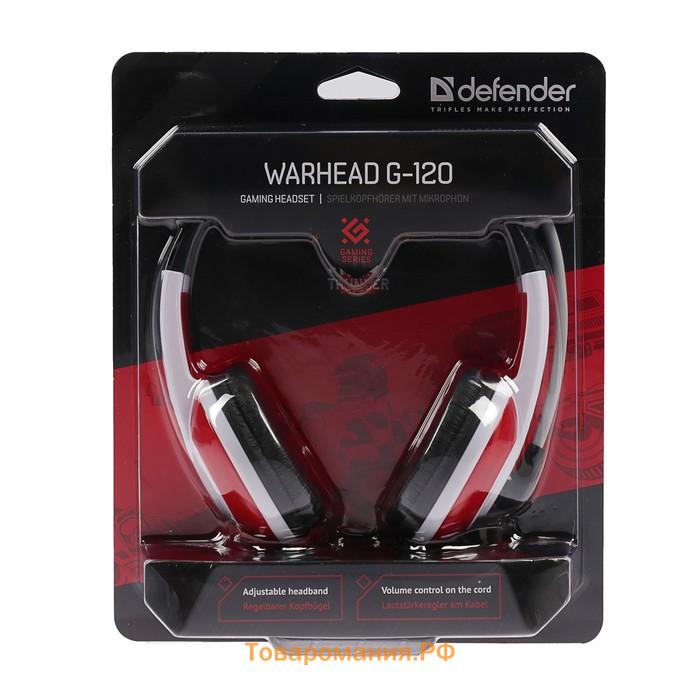 Наушники Defender Warhead G-120, игровые, полноразмерные, микрофон, 2x Jack 3.5 мм, 2 м, черно-красные