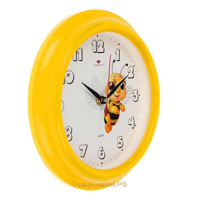 Часы настенные, интерьерные, детские, "Пчелка", d-21 см, бесшумные