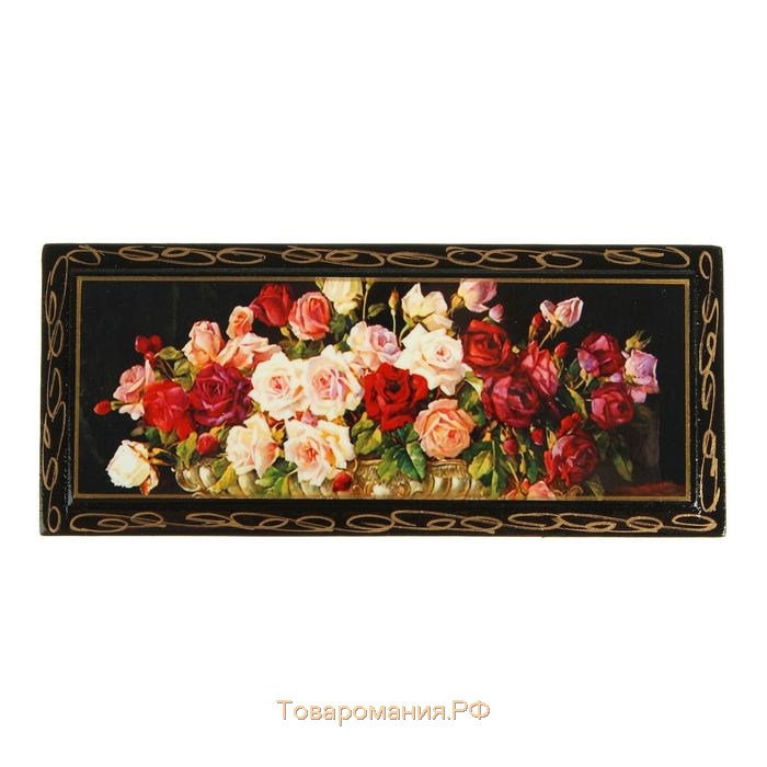 Шкатулка «Розы», 14×6 см, лаковая миниатюра