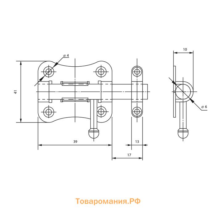 Задвижка дверная ЗД 007, 40 мм, черная