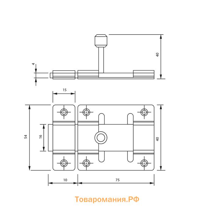 Задвижка дверная ЗД 002, 75 мм, оцинкованная