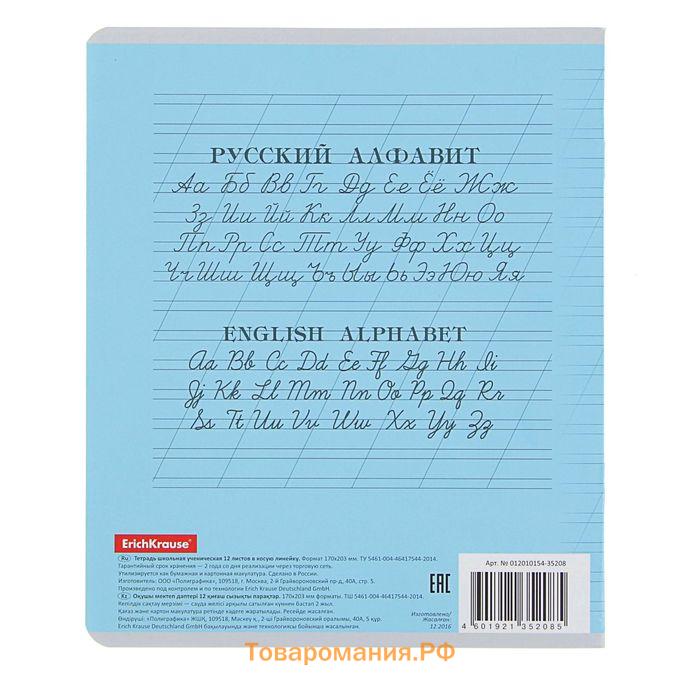 Тетрадь 12 листов в косую линейку ErichKrause «Классика», обложка мелованный картон, блок офсет, белизна 100%, МИКС