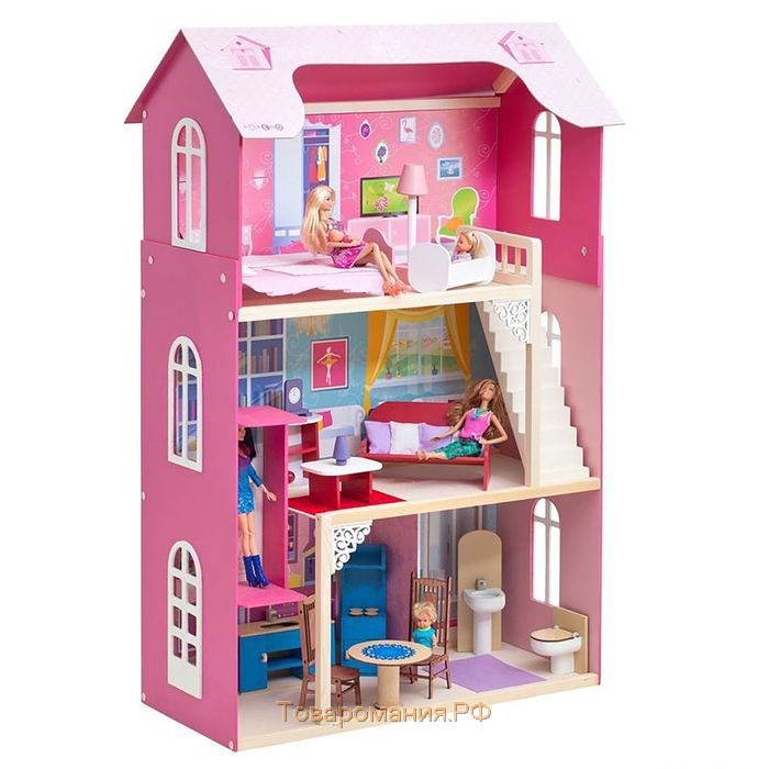 Кукольный домик «Муза» (16 предметов мебели, лестница, лифт, качели)