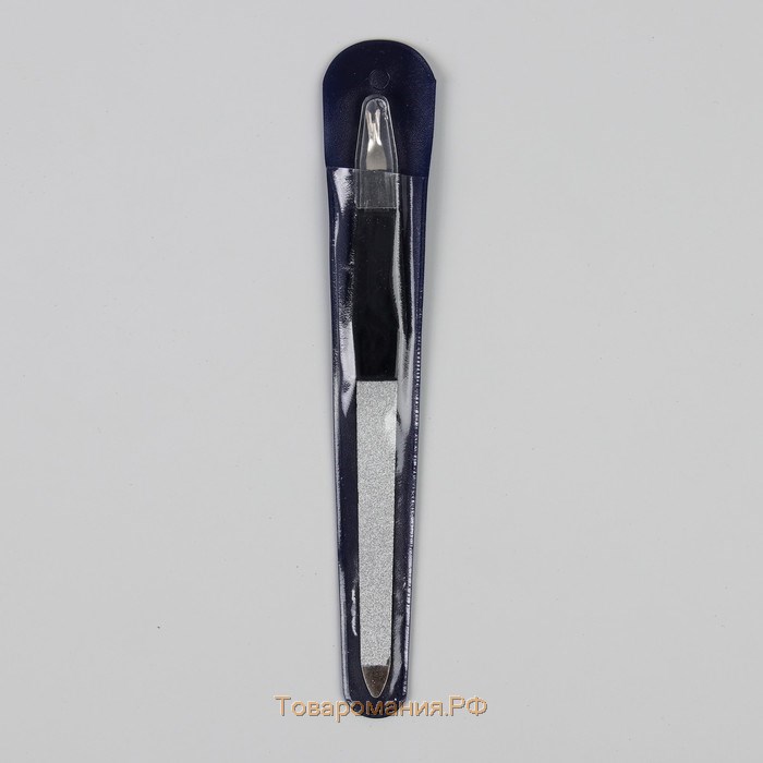 Пилка-триммер металлическая для ногтей, 15 см, с защитным колпачком, в чехле, цвет чёрный