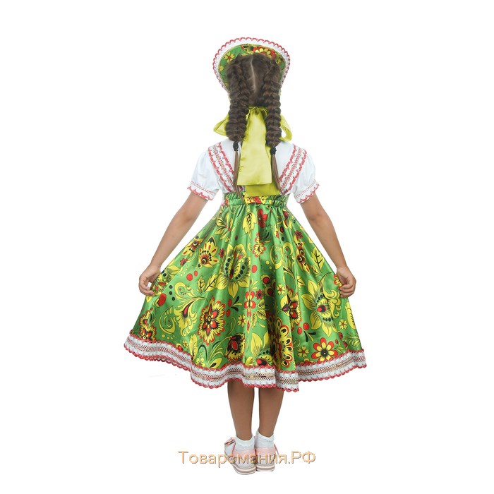 Русский народный костюм "Хохлома", платье, кокошник, цвет зелёный, р-р 32, рост 122-128 см