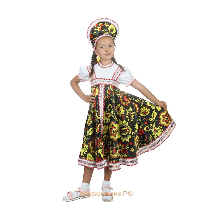 Русский народный костюм "Хохлома", платье, кокошник, цвет чёрный, р-р 30, рост 110-116 см