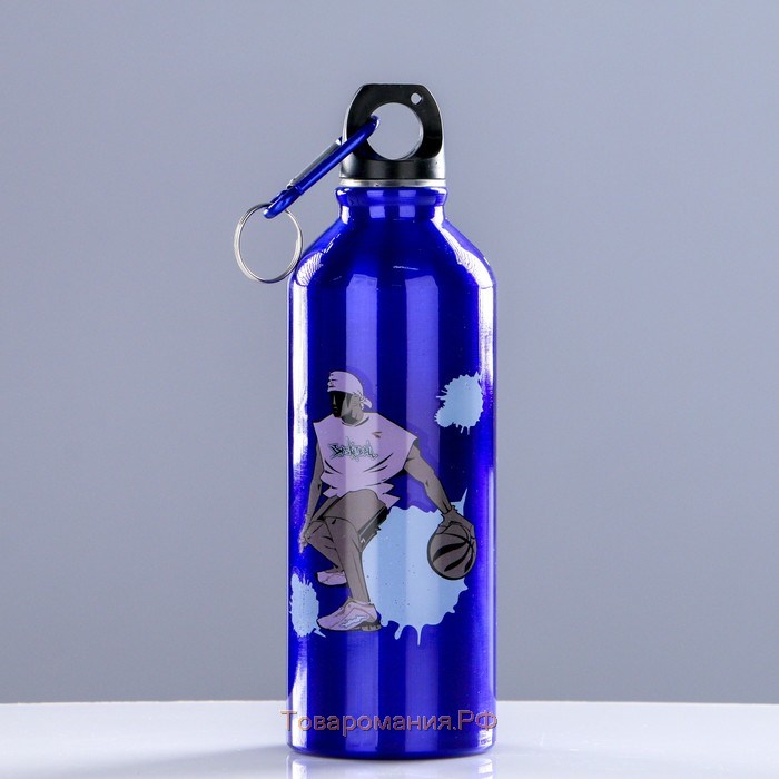 Бутылка для воды 500 мл, в форме фляжки. Серия Урбан, с карабином, алюминий, микс, 6х см