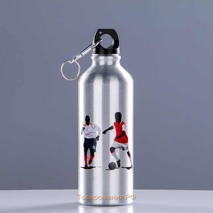 Бутылка для воды 500 мл, в форме фляжки. Серия Урбан, с карабином, алюминий, микс, 6х см