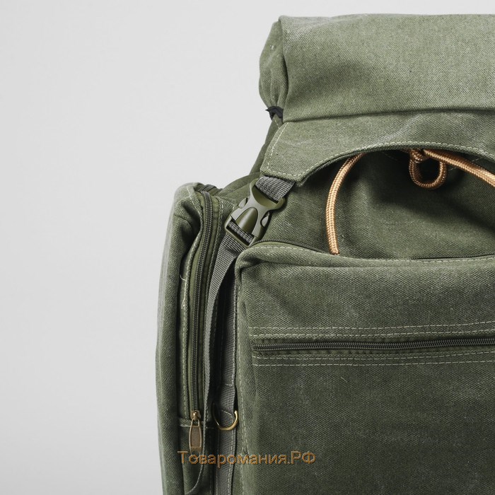 Рюкзак туристический, отдел на шнурке, 4 наружных кармана, 2 боковых кармана, цвет зелёный